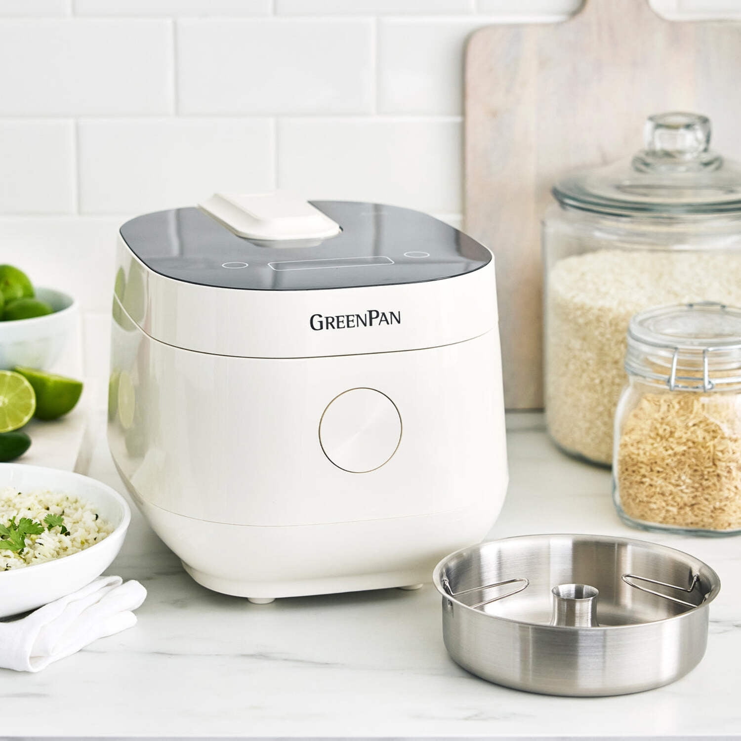 GreenPan Carb Reducing Electric Rice Cooker, PFAS-Free Ceramic Nonstick, Cream