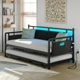 thumbnail image 3 of Furnihold Metal Twin Daybed with Charging Station and LED Lights, Daybed with Pop Up Trundle, Guest Sofa Bed Frame with Storage, Black, 3 of 8