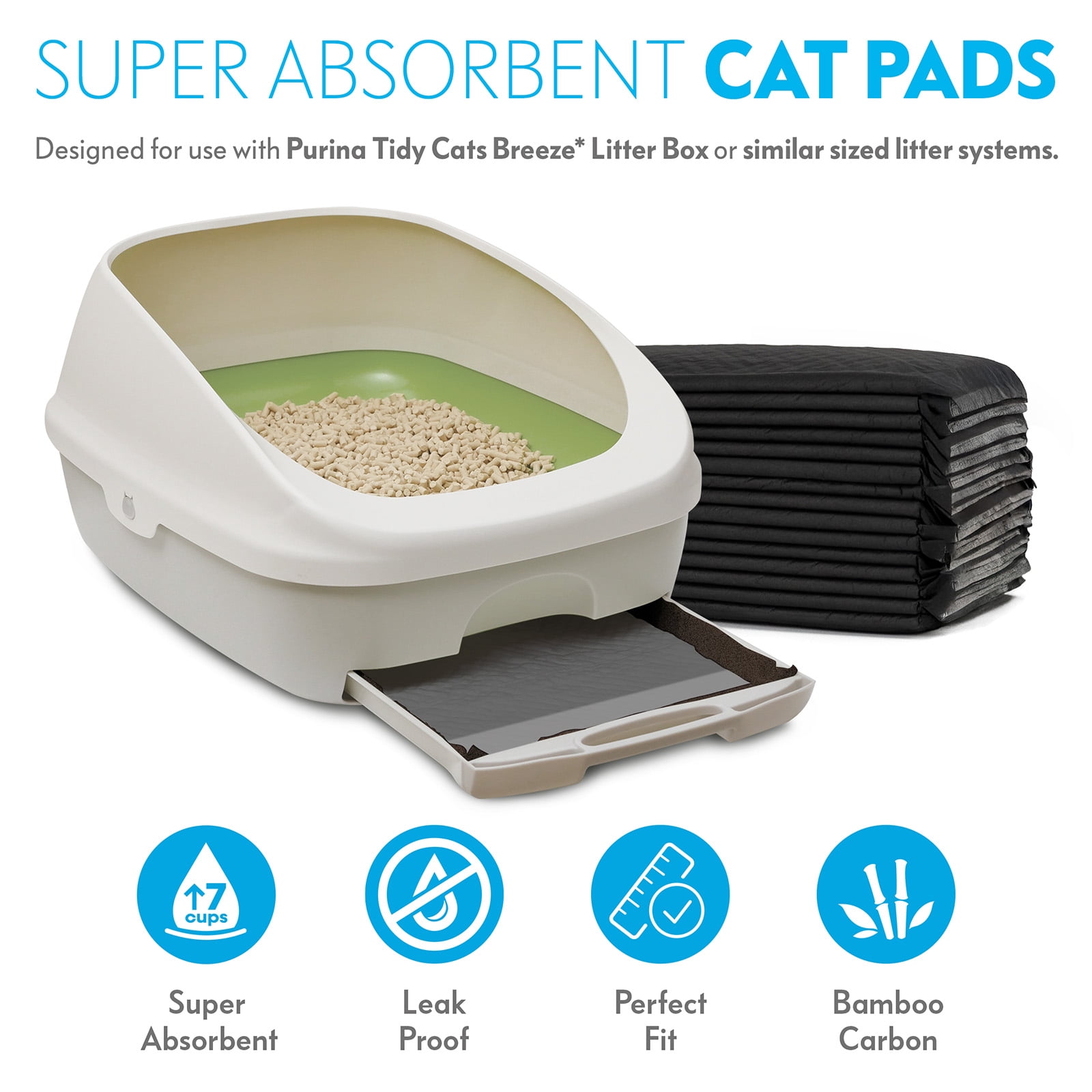 80ct Paw Inspired Cat Litter Pads | Generic Refill for Tidy Cat Breeze Litter Box Pads System | Cat Liner Pads for Litter Box | Activated Carbon for Breeze Cat Litter Pads | 16.9” x 11.4”