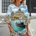 thumbnail image 3 of Venice Women's V-Neck Blouse With 3/4 Ruffled Bell Sleeves Casual Top Ladies Blouses, 3 of 7