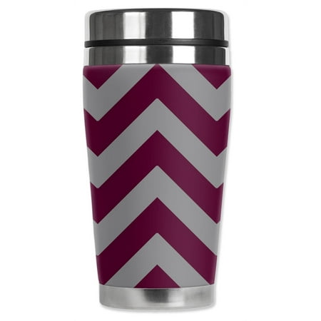 

Mugzie brand 16-Ounce Stainless Steel Travel Mug with Insulated Wetsuit Cover - Maroon Chevron