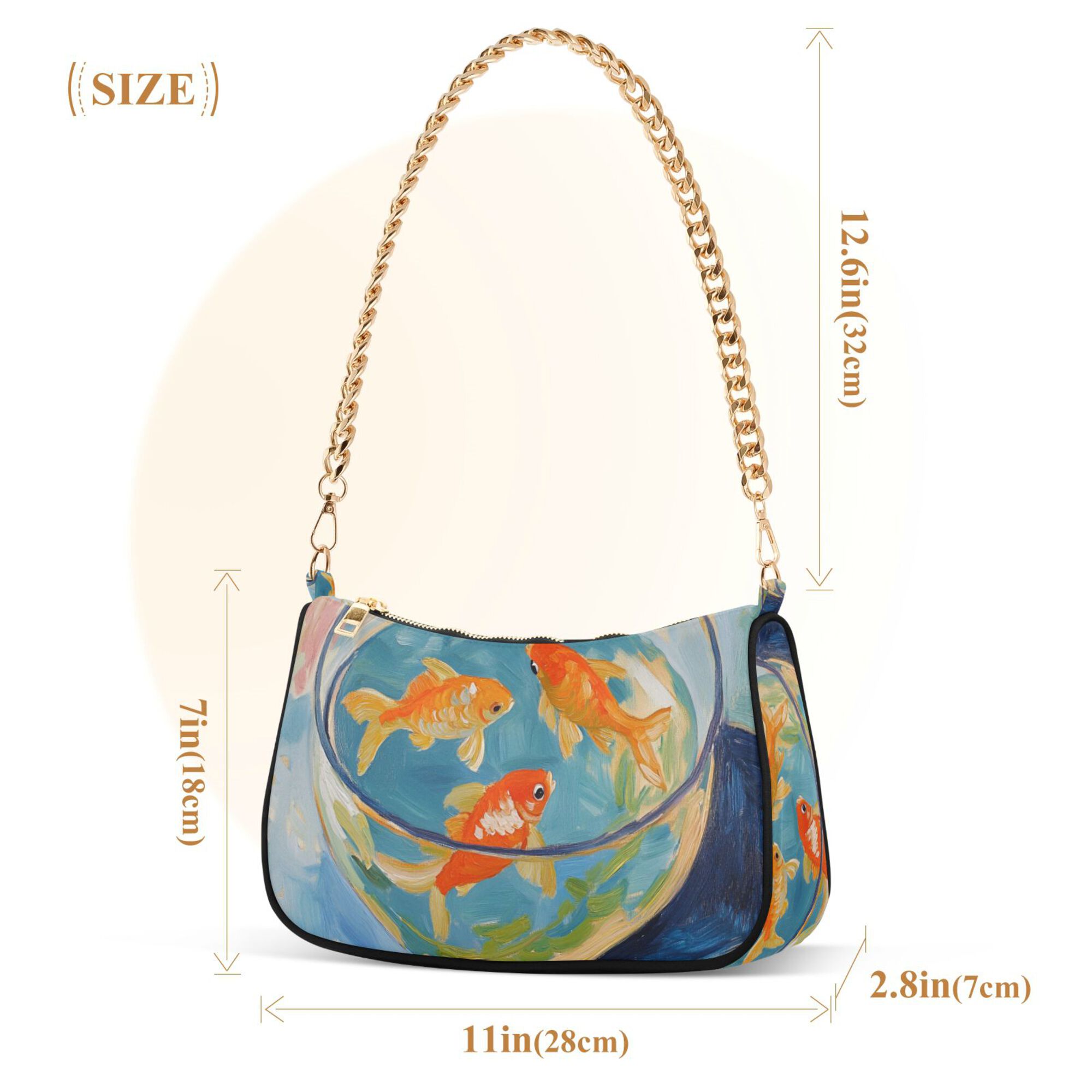 FORMRS Womens Shoulder Bag with Chain Strap Clutch Purse Cute Tote Handbag, Art Goldfish