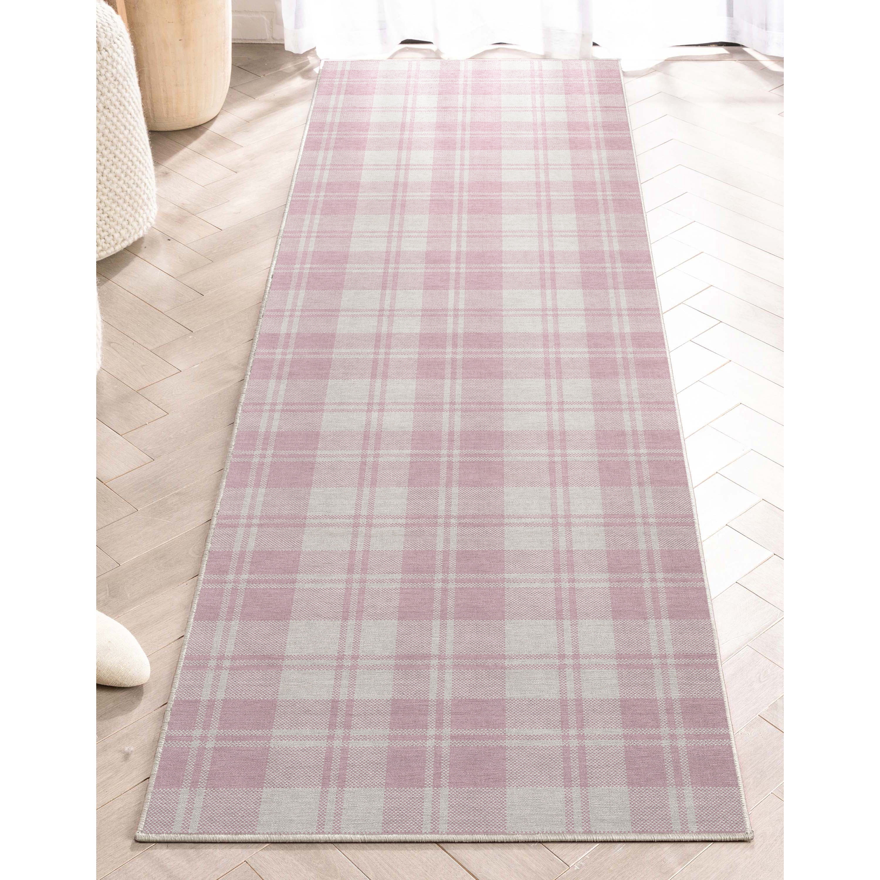 Well Woven Apollo Flatwoven Plaid Pink 2' x 5' Runner Rug