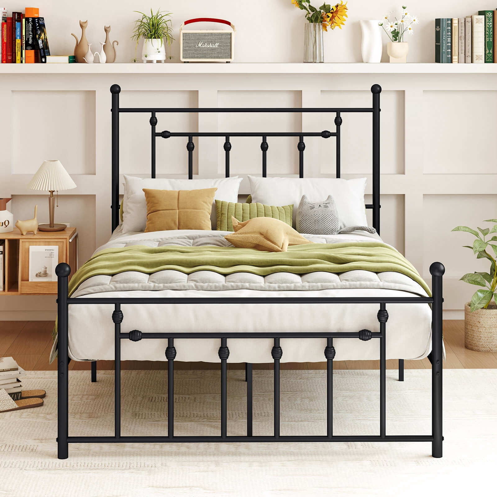 Infans Queen Size Metal Bed Frame w/ Headboard Under-bed Storage Mattress Foundation