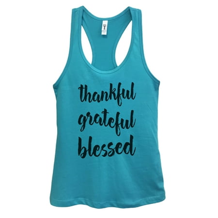 Womens Basic Christian Gym Running Tank Top ”Thankful Grateful Blessed” Funny Threadz Small, Sky