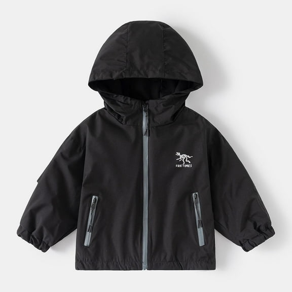 DAETIROS Boys Windbreaker Jacket for Boys Kids, Black Size 5 T, Solid Color Lightweight Rain Sports Jackets, Elastic Cuffs, Breathable Boys Fall for boys kids