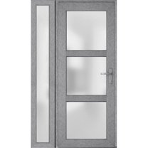 Front Exterior Prehung Metal-Plastic Door Frosted Glass / Manux 8552 Grey Ash / Side Window / Office Commercial and Residential Doors Entrance Patio Garage 48" x 80" Left-hand Inswing