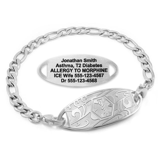 MedicEngraved Stainless Steel Custom Medical Alert Bracelet - 5mm Figaro Link