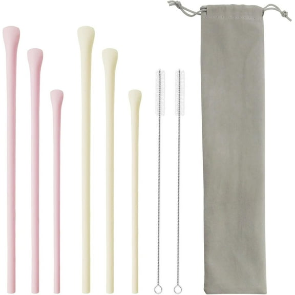 GoXteam Silicone Anti Wrinkle Straw, 6pcs Reusable Straws for 40 oz & 30 oz Tumbler, Dishwasher Safe, Includes Cleaning Brush and Carrying Bag