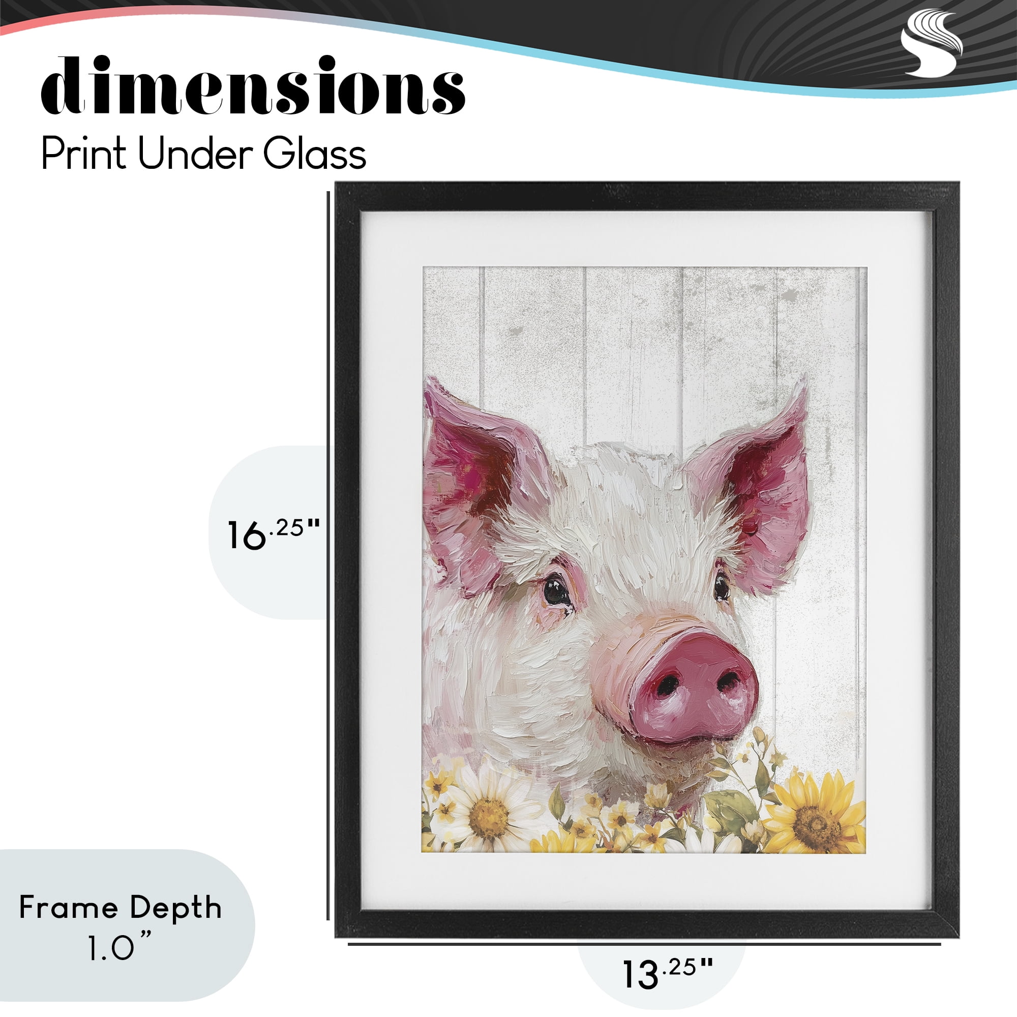 Stupell Industries Pig and Sunflowers Black Framed Print Under Glass, design by Christine Simpson Art