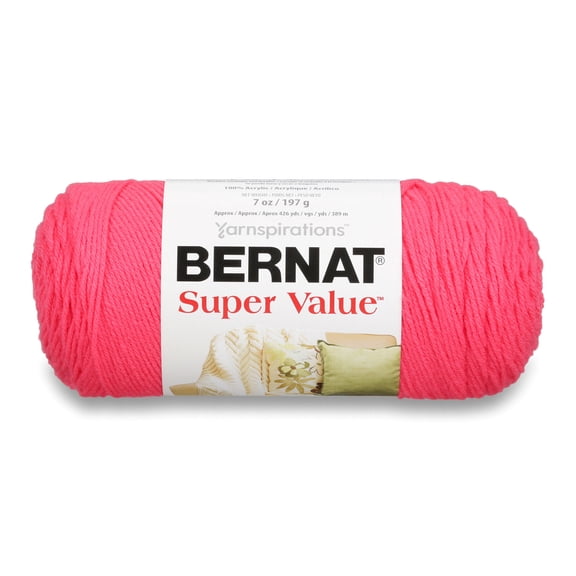 Bernat® Super Value™ #4 Worsted (Medium) Acrylic Yarn, Peony Pink 7oz/197g 440 Yards