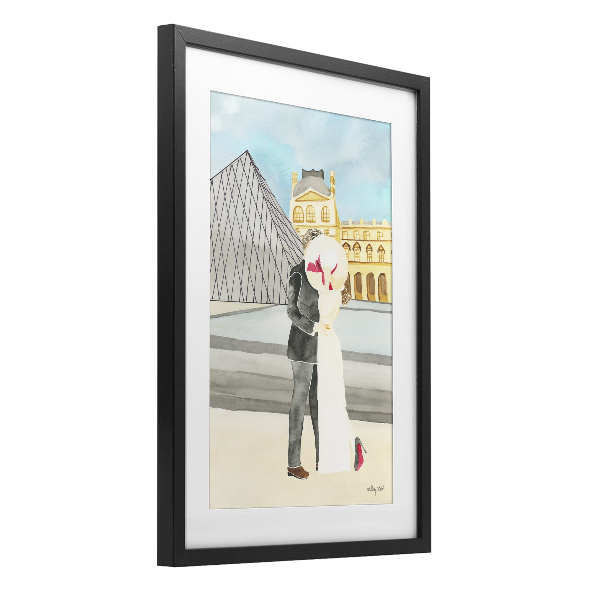 Stupell Industries Couple Embrace At The Louvre Black Framed Print Under Glass, design by Hillary Holt