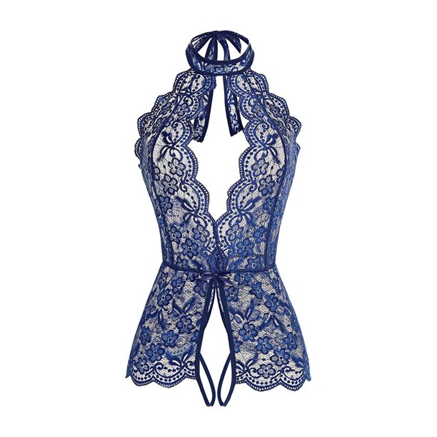VISgogo Body sexy transparente para mujer, sin mangas, con cuello halter y hombros descubiertos, de una pieza, S/ M/ L/ XL/ XXL VISgogo moda