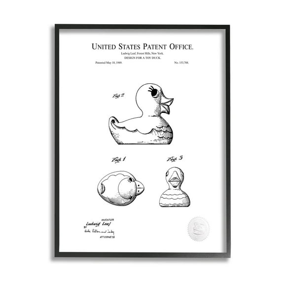 Stupell Industries Vintage Toy Duck Diagram Graphic Art Black Framed Art Print Wall Art, Design by Karl Hronek
