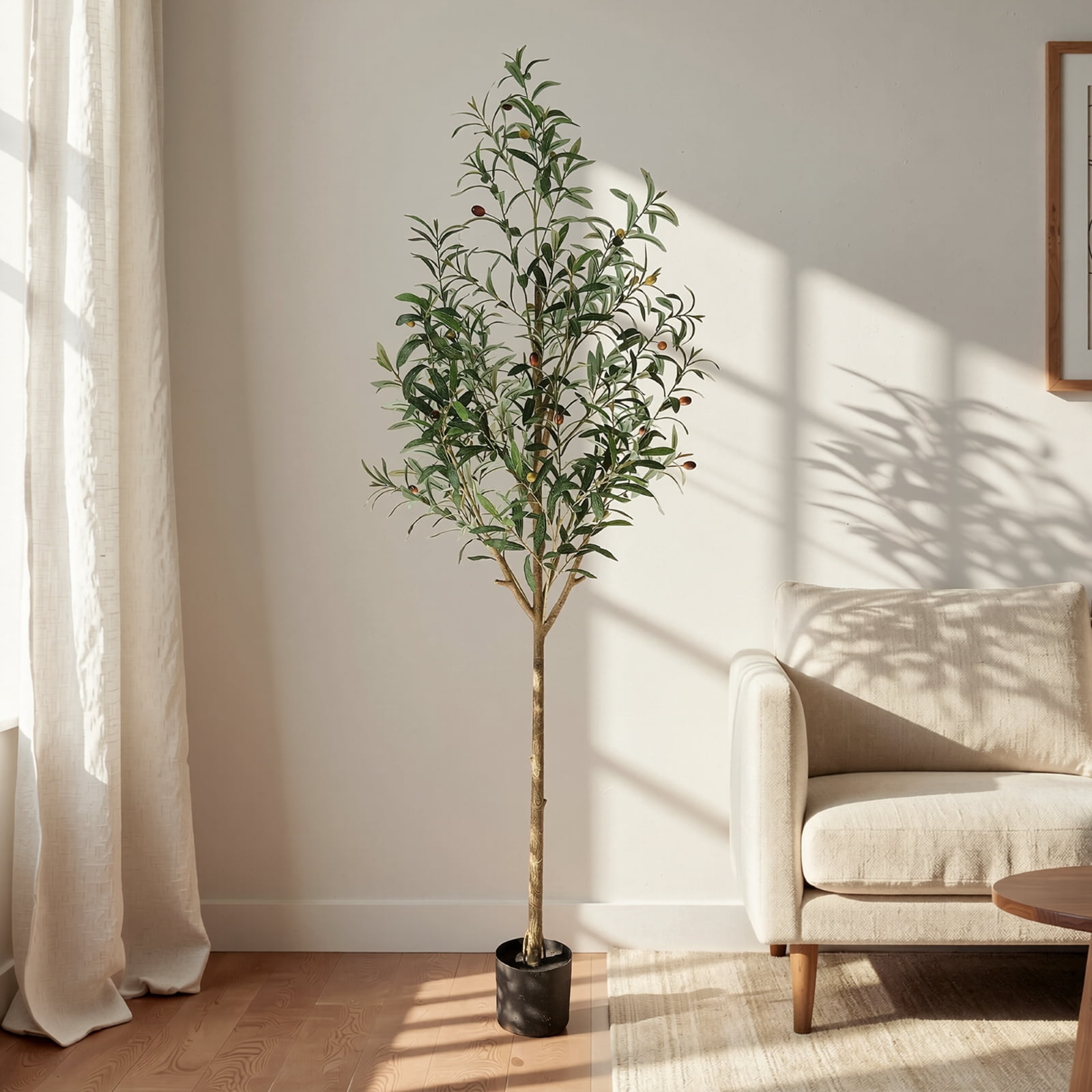 BEAUTYPEAK 6.1FT Artificial Plant Fake Indoor Olive Tree Decorative Outdoor Greenery in Black Pot