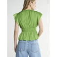 thumbnail image 2 of Scoop Women's V Neck Satin Top with Flutter Sleeves, Sizes XS-4X, 2 of 5