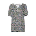 thumbnail image 6 of Women's Shorts Sleeve Tees Floral Split Neck T-Shirt Loose Print Casual Top Spring Summer Fashion Outfits S, 6 of 7