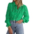 thumbnail image 1 of Blusa BTFBM de manga larga con encaje para mujer primavera 2025 verde, 1 of 9