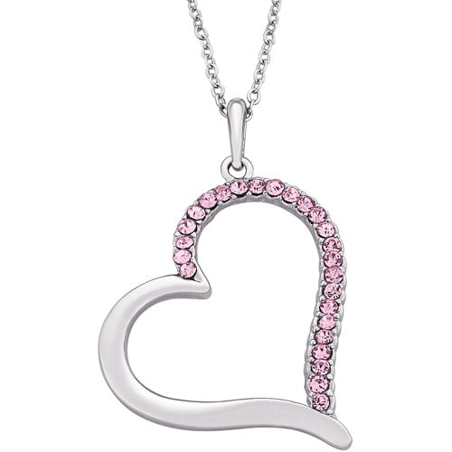 New  Ladies silver plated Heart pendant with Rhinestone 18" Long Gift boxed 