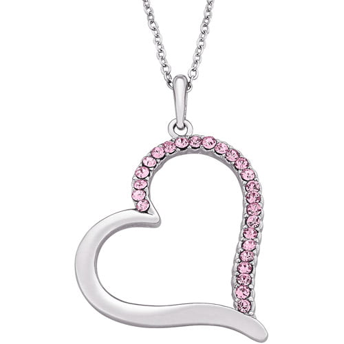 Pink Rhinestone Sterling Silver-Plated Heart Pendant, 18