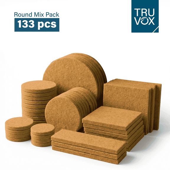 TruVox Felt Furniture Pads 133 PCS Assorted β Round & Square Floor Protectors for Chair Legs, Self-Adhesive Anti-Scratch Pads for Hardwood Laminate & Tile β Multi-Size Value Pack, Brown