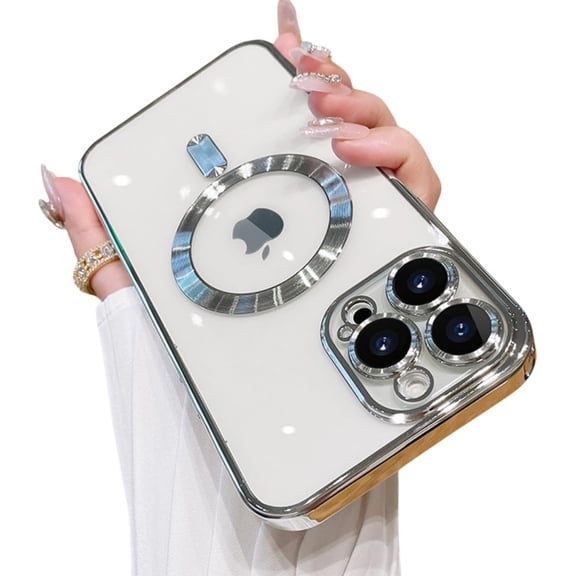 Phone Case Made for iPhone 13 Pro Max (6.7 Inch) with Camera Lens Protector (Compatible with MagSafe) Anti-Scratch Shockproof Electroplated Slim Phone Cover for Women Men - Silver