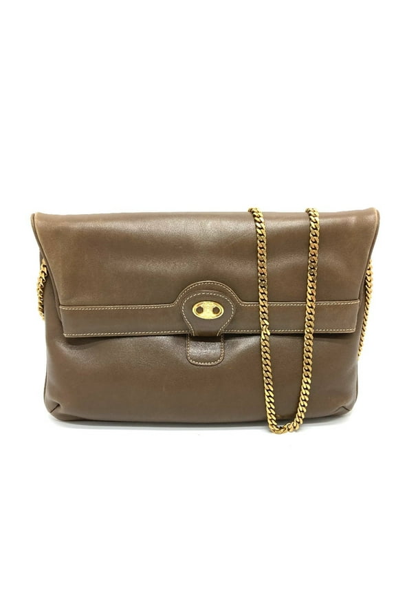 Pre-Owned CELINE Logo Hardware Bag Chain Clutch Shoulder Bag Brown (Good)