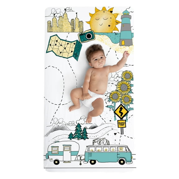 JumpOff Jo - Fitted Crib Sheet, Super Soft 100% Cotton Sheet for Standard Crib Mattresses and Toddler Beds, 28 in. x 52 in, Storytelling Designs - Road Trip