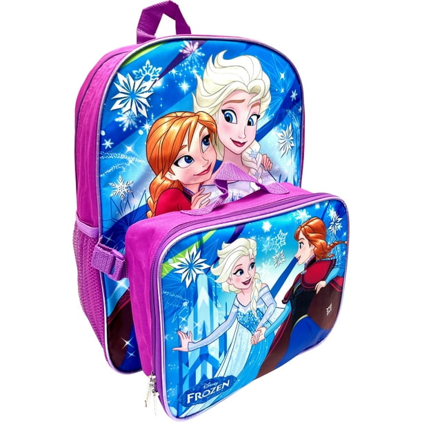 Mochila Ruz Frozen Anna Elsa 16 con Fiambrera Color Lila y Azul