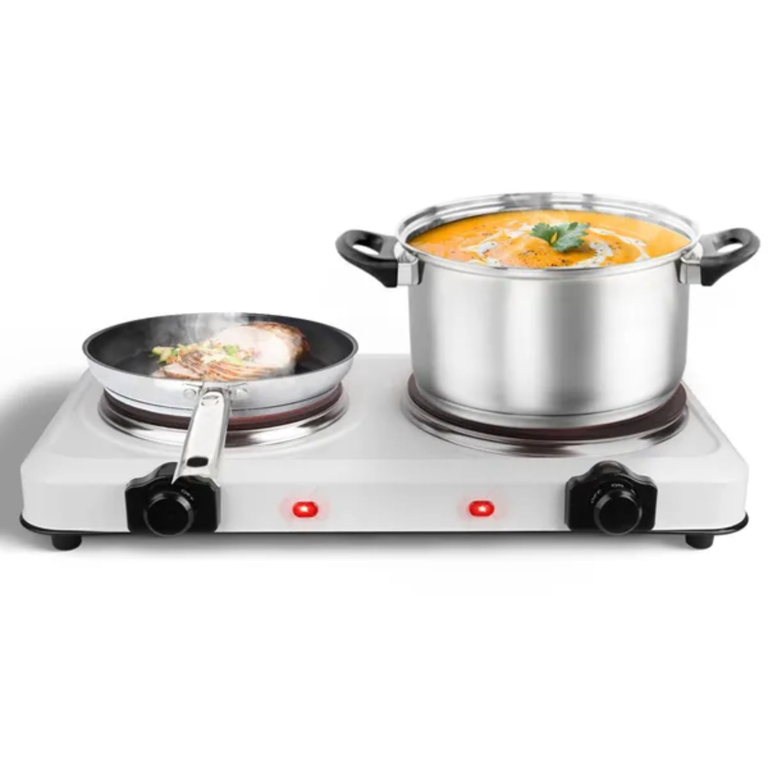 Infrared Dual Burner Electric Hot Plate 1800W Countertop Stove with 1000W & 800W Glass Plates 302-1022℉ Stepless Temp Auto Shut-Off Compact Portable for Dorms RVs & Apartments Black/White (US Plug)