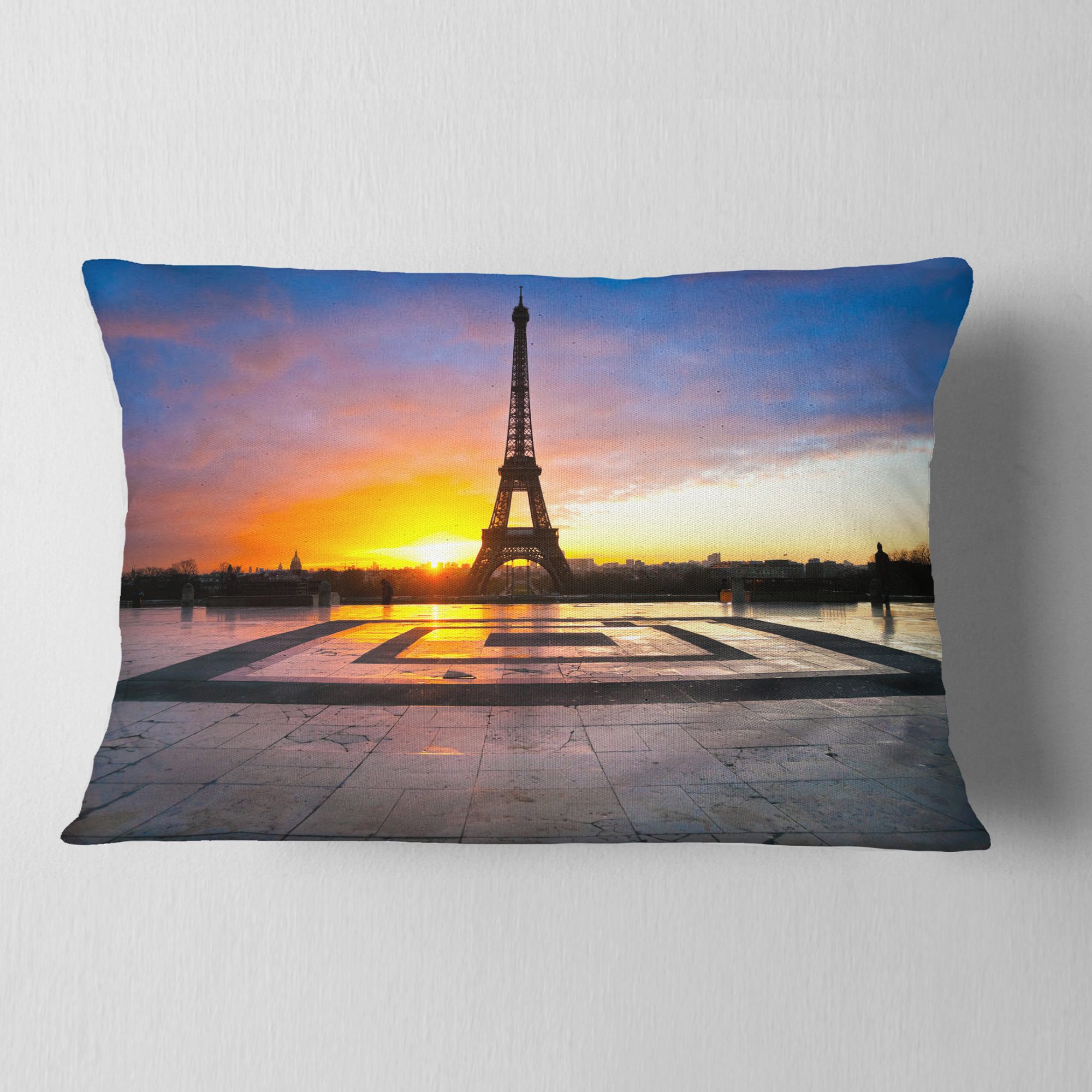Designart Paris Eiffel Towerat Beautiful Sunrise - Landscape Photography Throw Pillow - 12x20