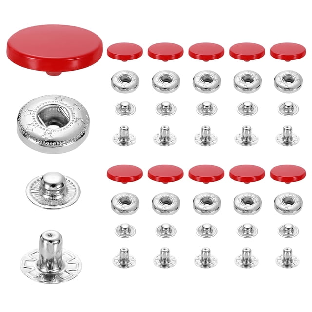 20 Conjuntos de Broches a Presión, Botones de Perno de Aleación de Zinc de 17mm #831, Rojo
