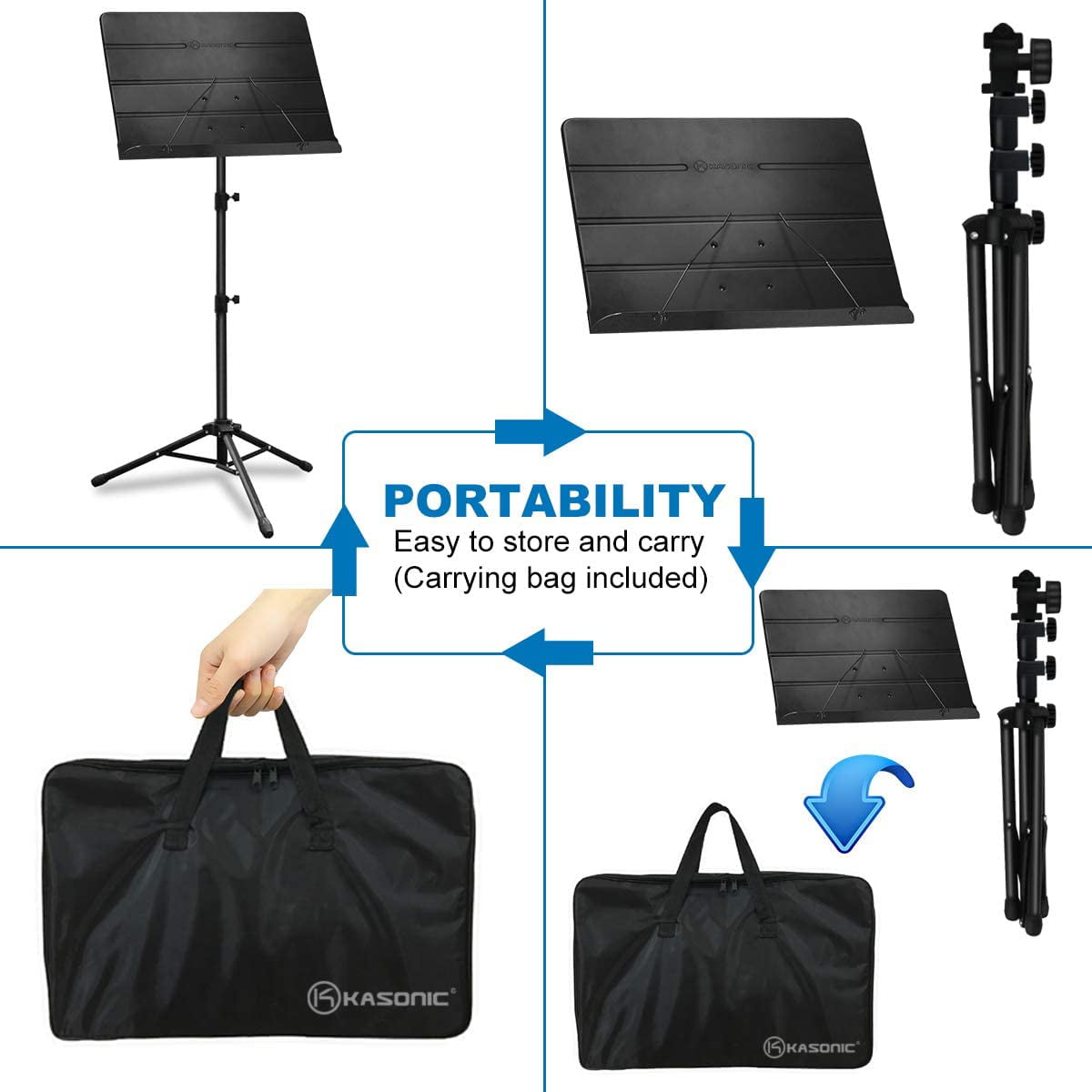 Suitable for School and Choirs ADM Music Stand 2 in 1 Dual-Use Folding Lightweight Sheet Music Stand & Table Desktop Book Stand Easy to Set Collapsible Adjustable Orchestra Portable with Carry Bag 