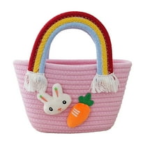 Matoen Easter Baskets for Kids Woven Bunny Basket with Handle Egg Hunting Easter Bucket for Boys and Girls