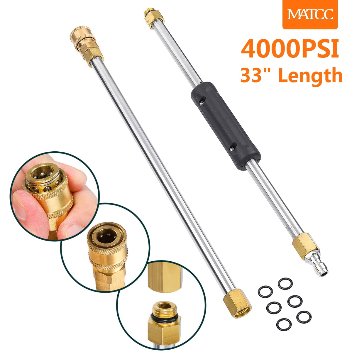 MATCC Pressure Washer Extension Wand, Model MP001, 33In 4000 PSI High Pressure Replacement Lance Power Washer Lance for 1/4'' Quick Connect
