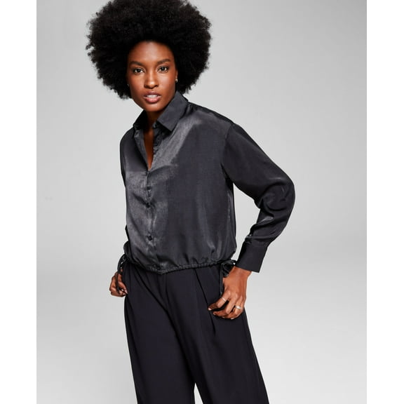 Now This Womens Cinch Waist Shirt Black XS