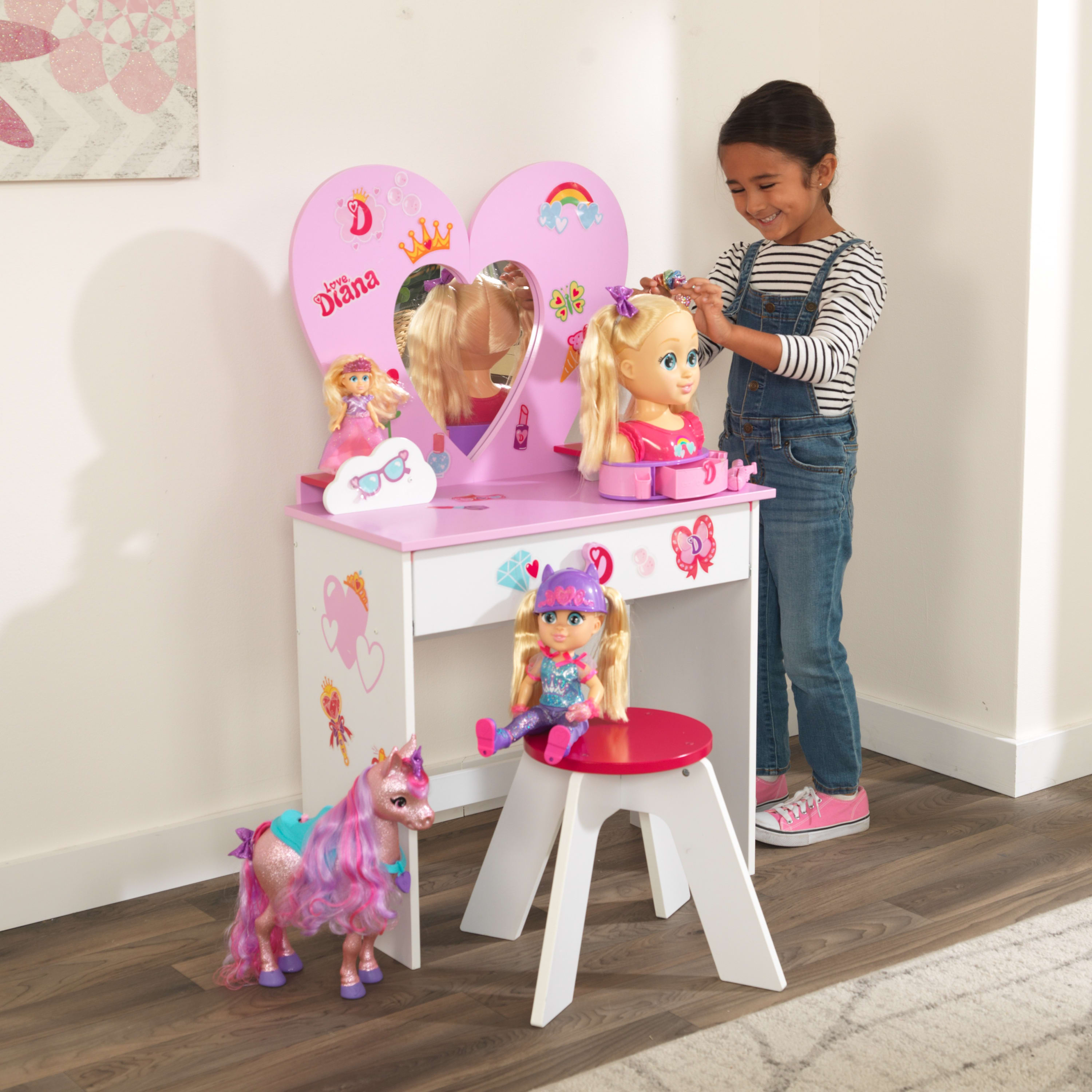 KidKraft Love, Diana™ Wood Heart Vanity Toy Set with Stool & Stickers for Personalization - image 2 of 8