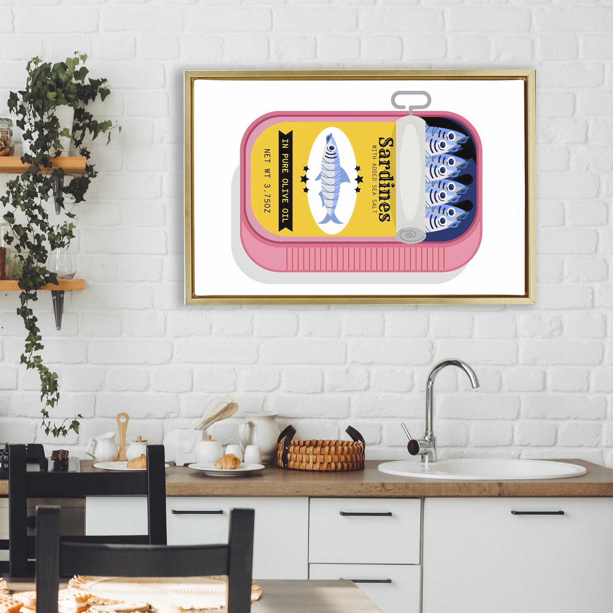 Stupell Industries Retro Can of Sardines Gold Framed Floater Canvas Wall Art, design by Creative Studio