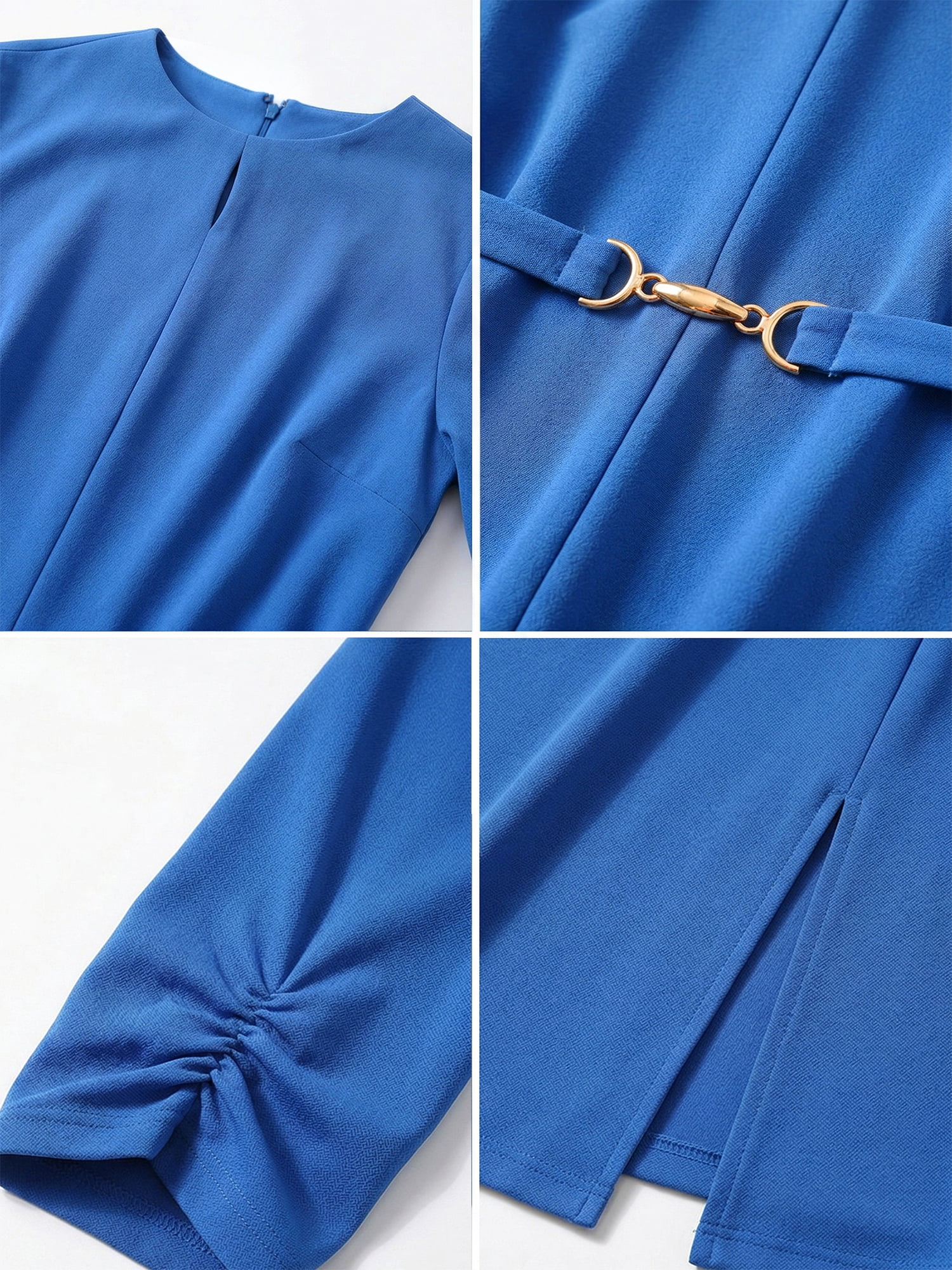 DARING DIVA Women's Outfit A-Line Keyhole Neck Spring Classy Midi Dresses for Work L Royal Blue