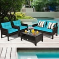 thumbnail image 4 of Costway 4PCS Patio Rattan Furniture Set Loveseat Sofa Coffee Table W/Turquoise Cushion, 4 of 10