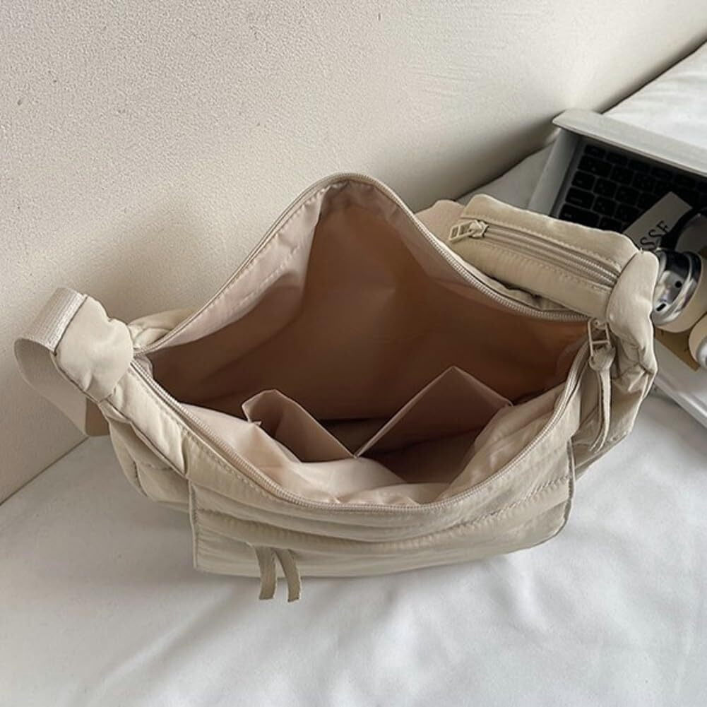 LKJYER Slouchy Nylon Bags for Women 2025 Crescent Crossbody Bag Hobo Shoulder Purse Work Travel Tote Handbag Everyday Purses