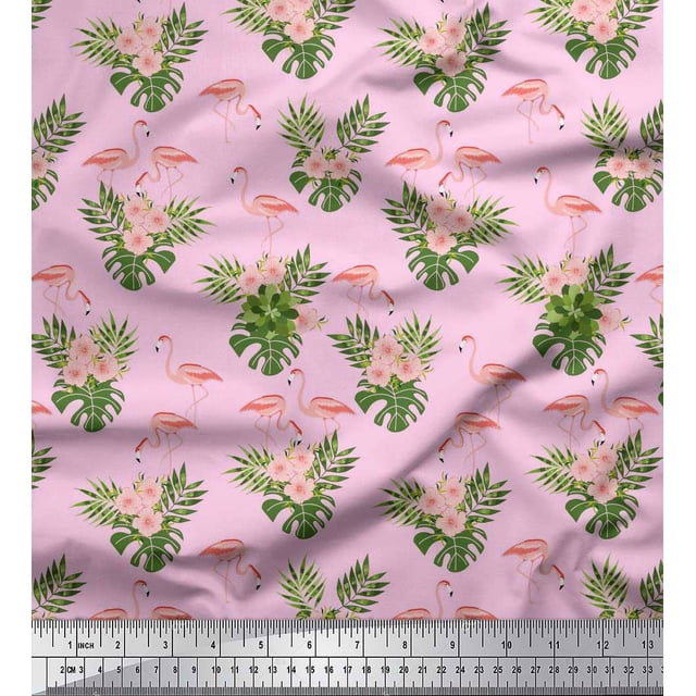 Soimoi Poly Georgette Fabric Floral & Cute Animals Cartoon Decor Fabric Printed Yard 52 Inch Wide