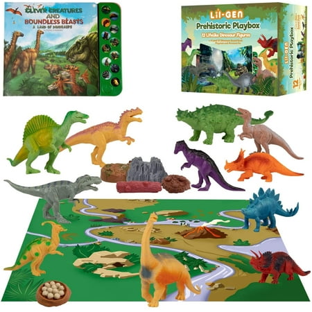 Li'l-Gen Realistic 7" Dinosaur Toys with Mate for Boys and Girls, 3 yrs up - Pack of 12