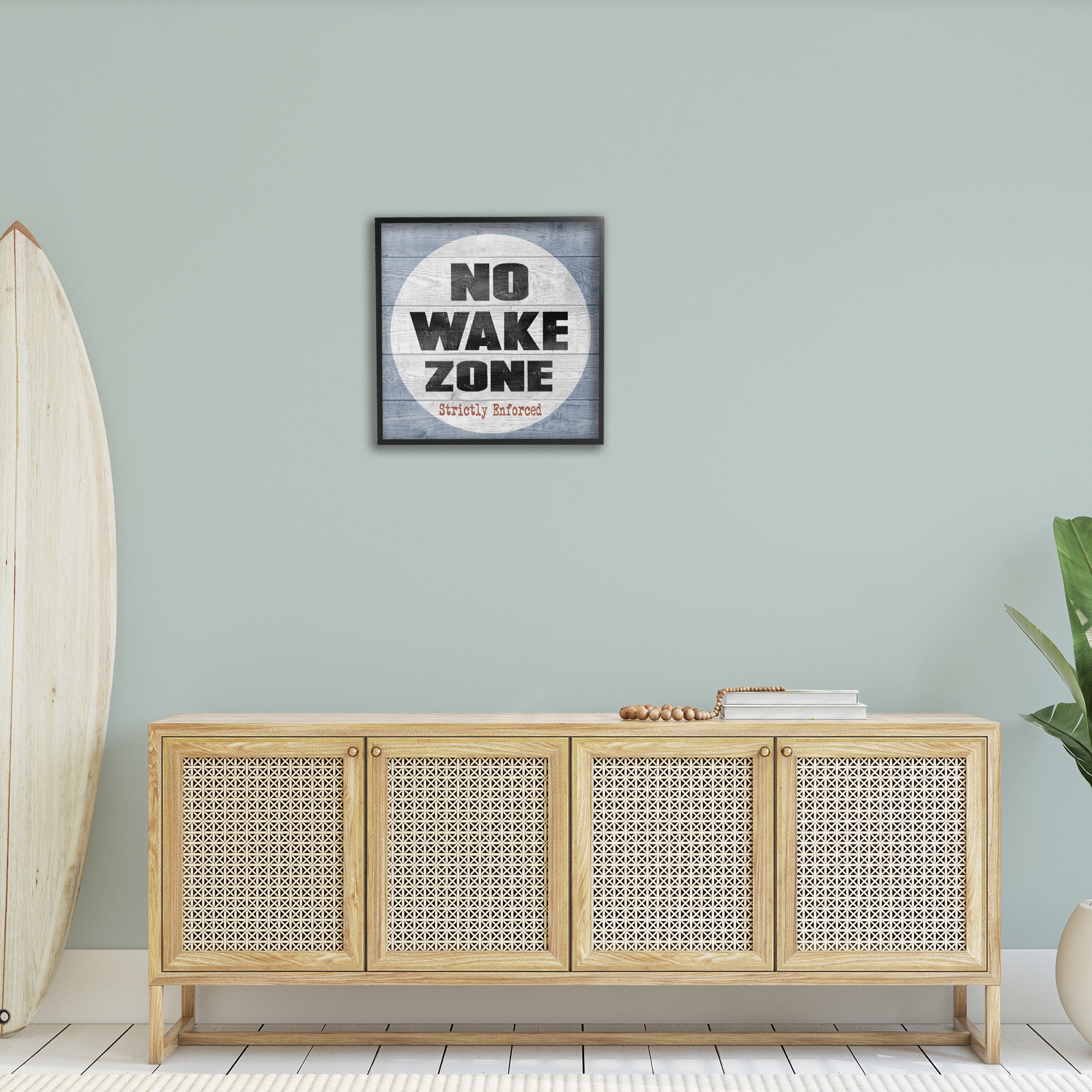 Stupell Industries No Wake Zone Beach Planks Nature Painting Black Framed Art Print Wall Art, 24 x 24