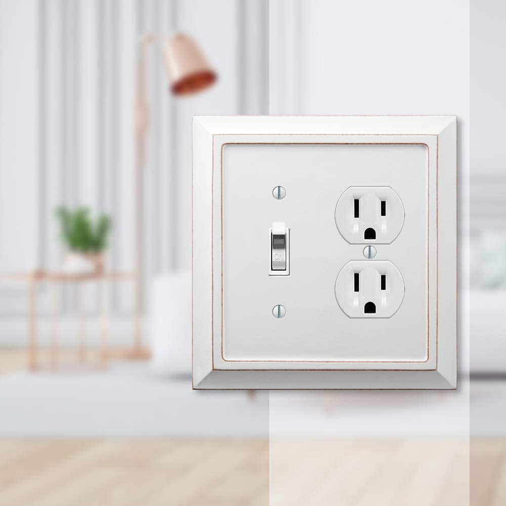 Amerelle 4040TDDW Moderne Wallplate 1 Toggle / 1 Duplex Wood Distressed White 1-Pack