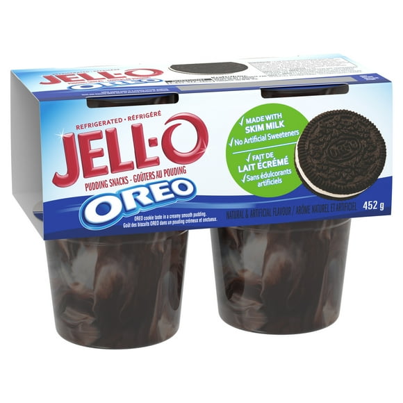 Jell-O Oreo Ready-to-Eat Refrigerated Pudding Cups Snack, 4 ct Cups, 4 Cups x 113g