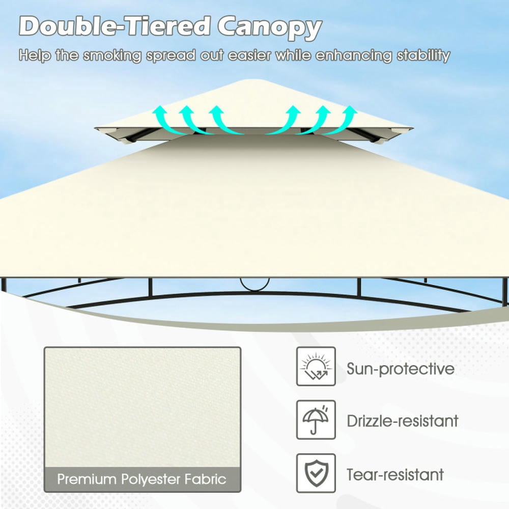 Barara King Gazebo, Outdoor Canopy Shelter,Outdoor Double-Tiered Grill Gazebo Canopy with 2 Shelves and 7 Hooks-Beige