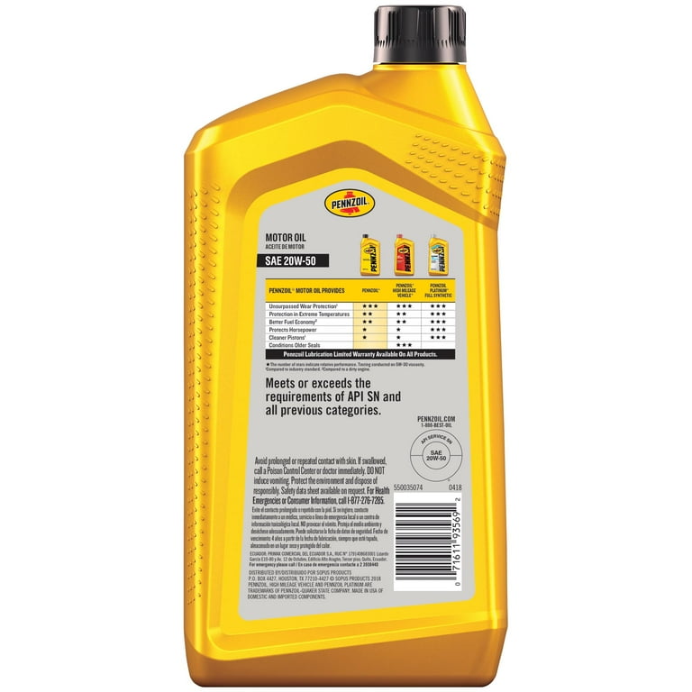 Pennzoil Conventional 20W-50 Motor Oil, 1-Quart - Walmart.com