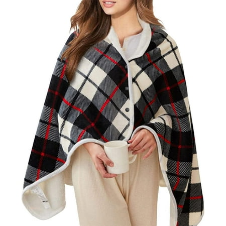 USB Heated Shawl Heated Plush Wrap Blanket Throw, USB Rechargeable
