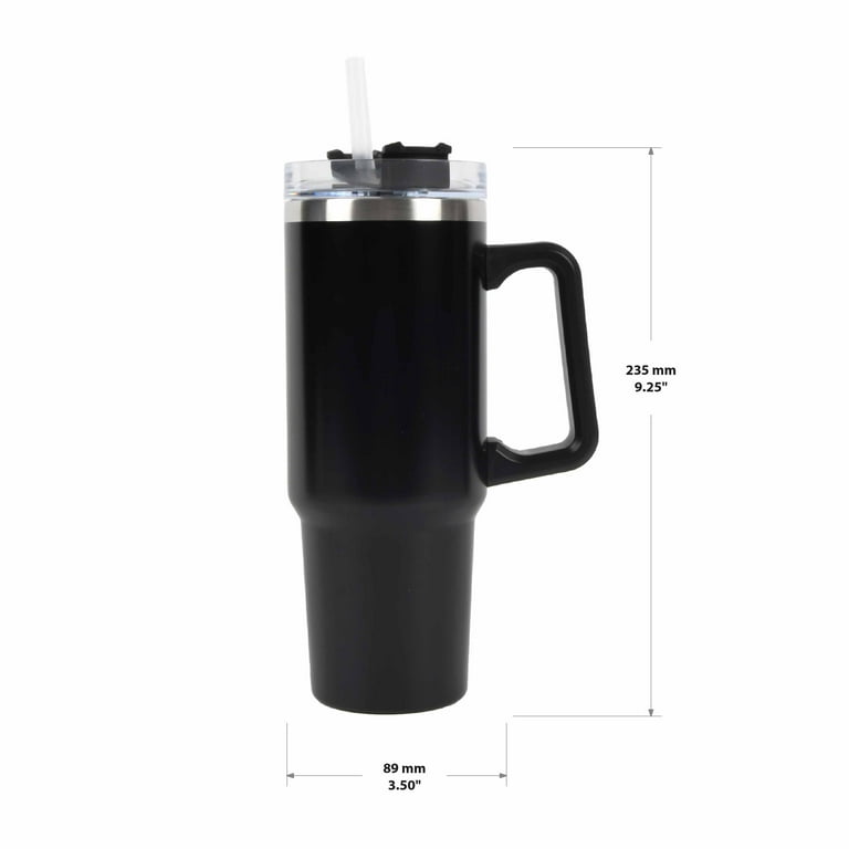 New View Gifts 30 oz Tumbler Mug with Lid and Straw, Reusable Insulated Mug  with Handle, Stainless Steel Tumbler for Iced & Hot Beverages, Black 